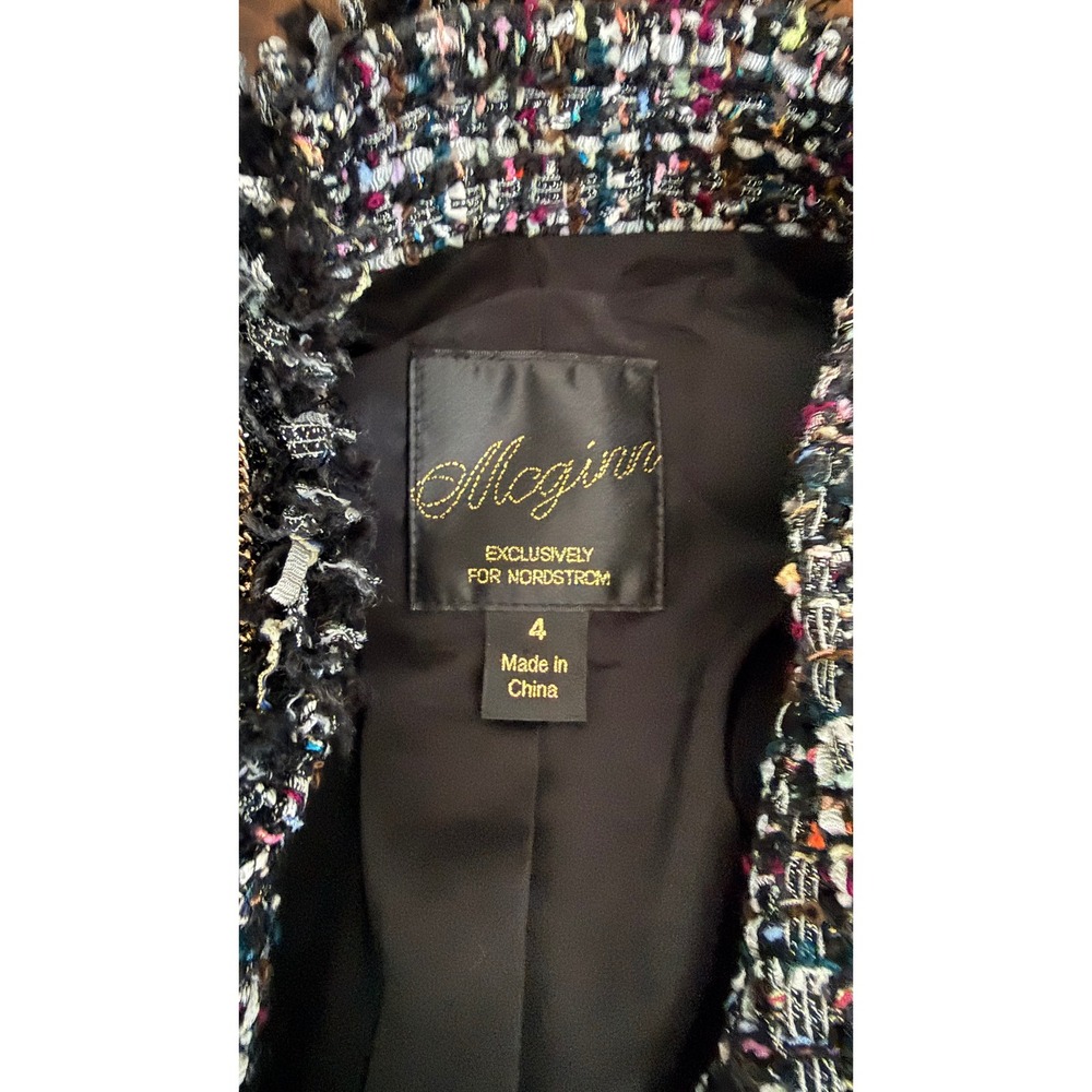 McGinn Nordstrom Metallic Tweed Fringe Asymmetrical Blazer Jacket Womens 4 - Picture 13 of 16